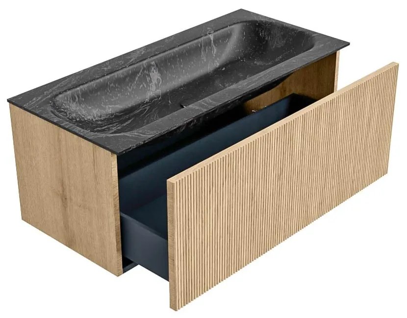 Mondiaz Kurve-dlux 100cm badmeubel oak met 1 lade en wastafel big medium midden 1 kraangat lava