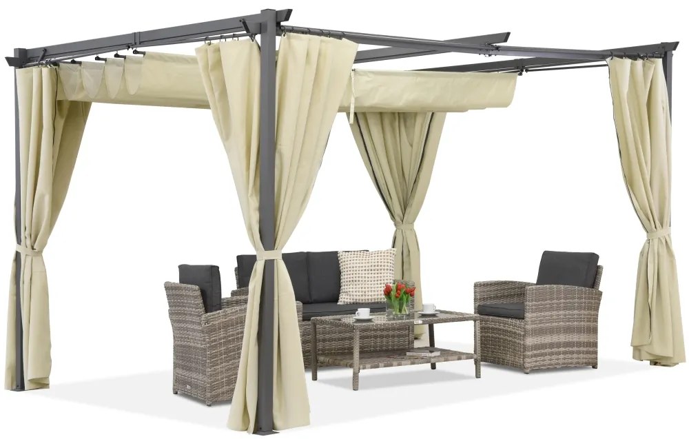 Beige terraspergola met gordijnen La Palma 3x4 Garden Point