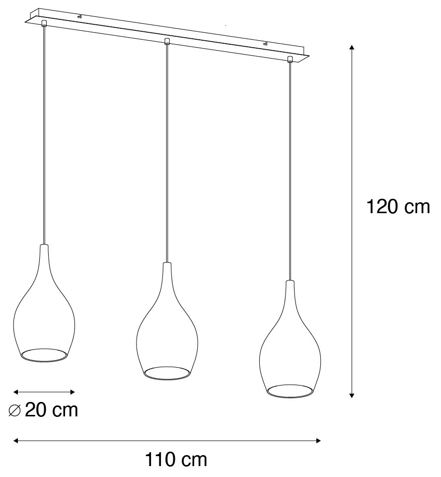 Eettafel / Eetkamer Moderne hanglamp chroom met smoke glas 3-lichts - Pilua Modern E27 Binnenverlichting Lamp