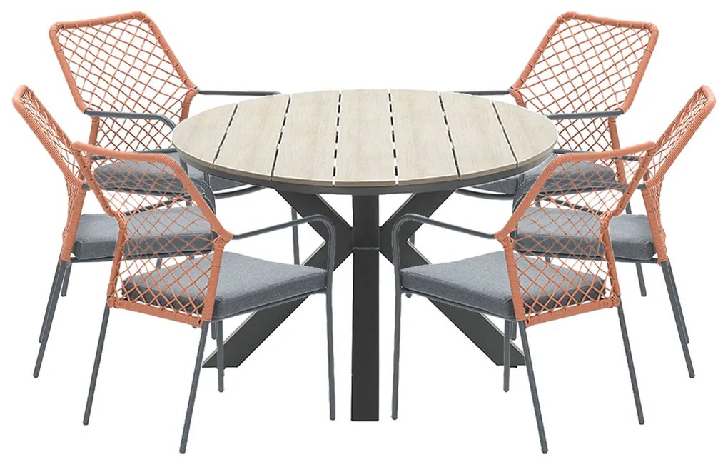 Garden Impressions Ross tuinset 7-delig koper - Tulli tuintafel ovaal 220x115 cm light teak look