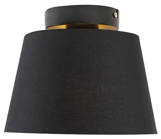 Stoffen Plafondlamp met katoenen kap zwart met goud 20 cm - Combi zwart Klassiek / Antiek E27 rond Binnenverlichting Lamp