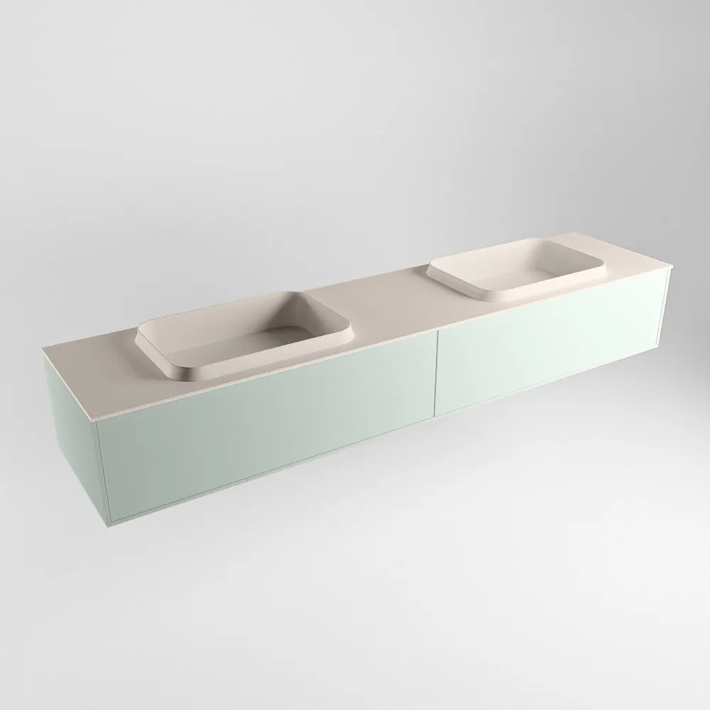 Mondiaz Erin 200cm badmeubel Greey met 2 lades en beige wastafel dubbel zonder kraangaten
