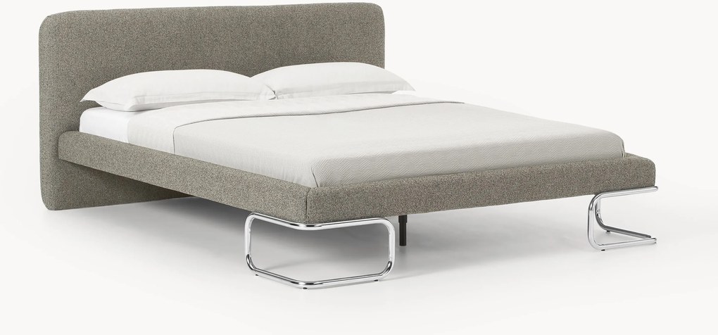 Bouclé gestoffeerd bed Olina met metalen poten