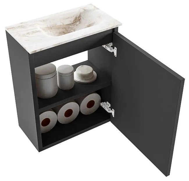 Mondiaz Ture DLux toiletmeubel 40cm dark grey met wastafel frappe rechts zonder kraangat