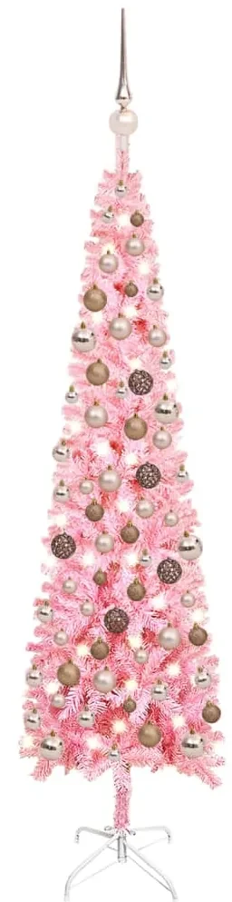 vidaXL Kerstboom met LED's en kerstballen smal 120 cm roze