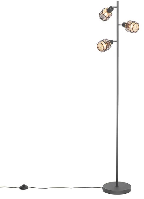 Design vloerlamp zwart met goud 3-lichts - Noud