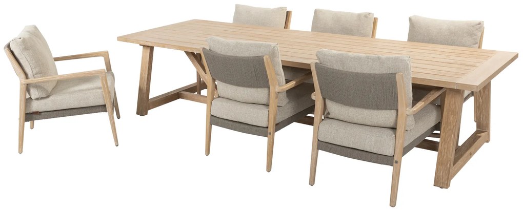 4 Seasons Outdoor Julia low dining set van geborsteld teak met Noah tafel 300 x 100 cm      houtkleur weerbestendig