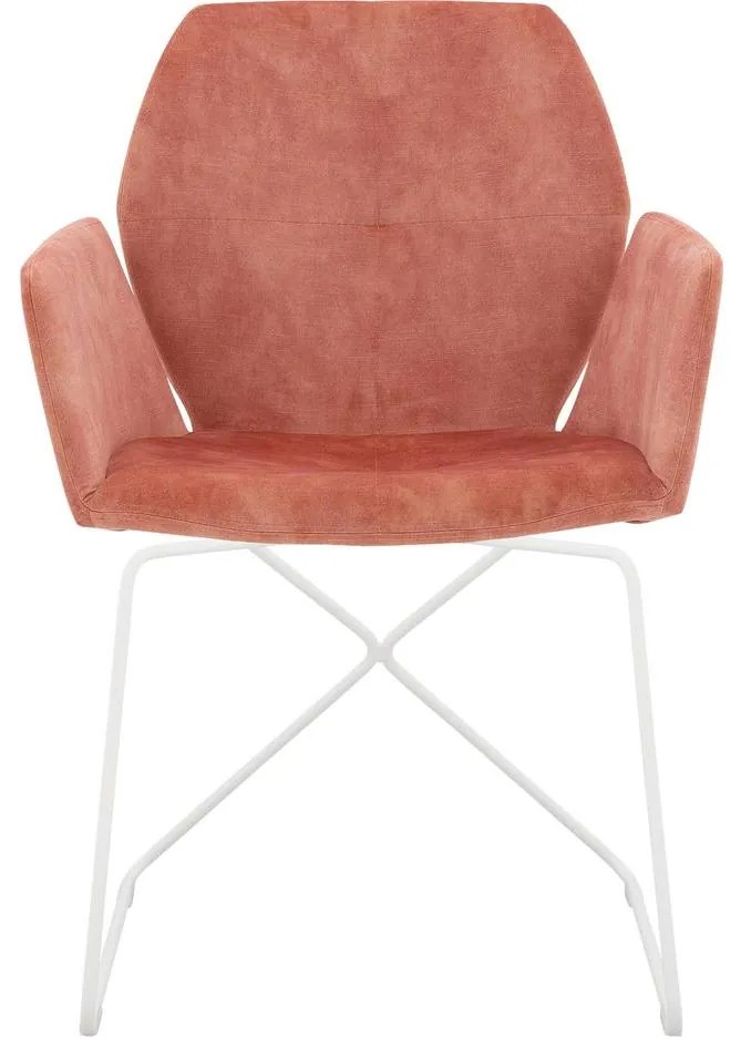 Goossens Excellent Eetkamerstoel Manzini roze velvet stof met armleuning, modern design