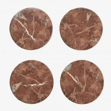 Set Van 4 Ronde Onderzetters Ø10 Cm In Valtris Marmer Wijnrood Marmer - Sklum