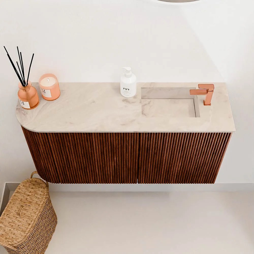Mondiaz Joya DLux 80cm toiletmeubel ronding links ruby met wastafel faye rechts 1 kraangat frappe