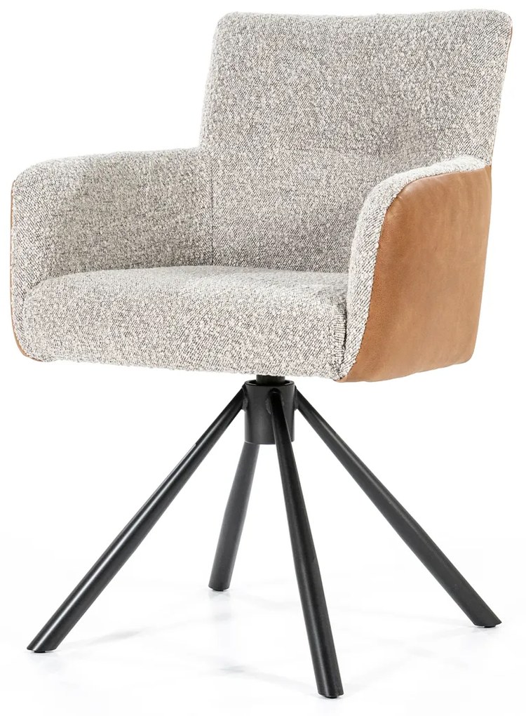 Eleonora Sef Draaibare Eetkamerstoel Beige Boucle Cognac Leer