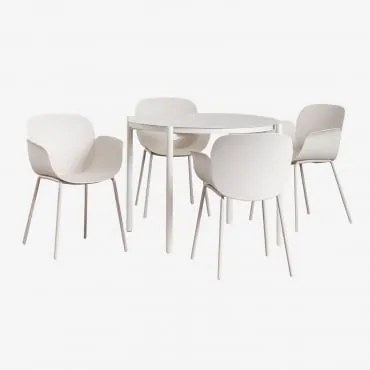 Elton Ronde Aluminium Tafelset (ø110 Cm) En 4 Lynette Tuinstoelen Steen Wit - Sklum