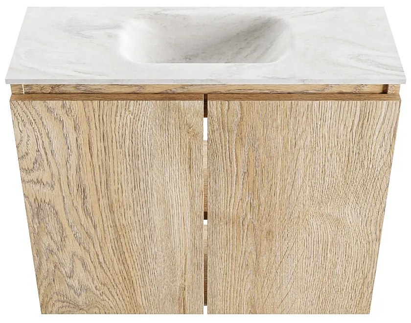 Mondiaz Ture DLux toiletmeubel 60cm washed oak met wastafel ostra midden met kraangat