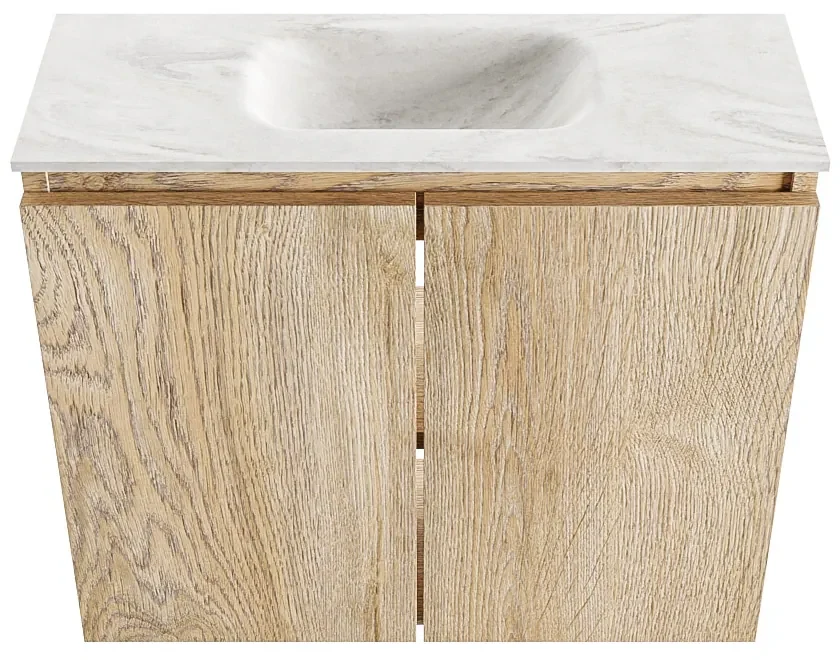 Mondiaz Ture DLux toiletmeubel 60cm washed oak met wastafel ostra midden met kraangat