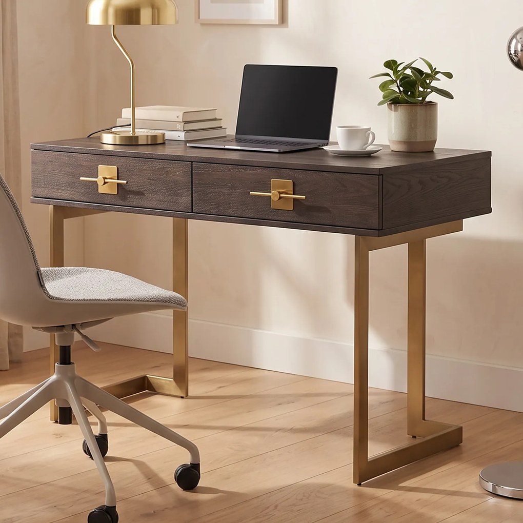Kare Design Osaka Bureau Donker Hout Met Messing - 138 X 60cm.