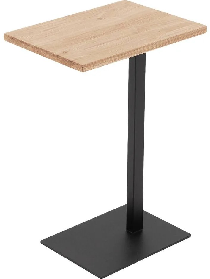 Goossens Nachtkastje Tangel, Voet vierkant metaal ral 9005 zwart, blad massief eik