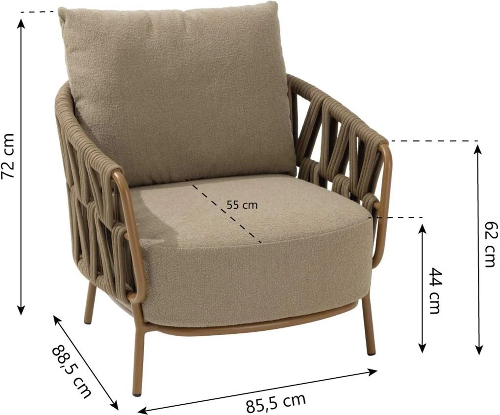 Stoel en Bank Loungeset 5 personen Rope Taupe 4 Seasons Outdoor Biarritz/Fungo