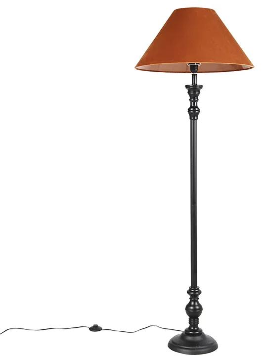 Stoffen Vloerlamp zwart met velours kap oranje 55 cm - Classico Klassiek / Antiek, Landelijk / Rustiek E27 rond Binnenverlichting Lamp