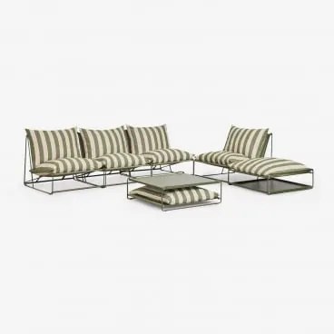 Tuinset Met Modulaire 3-delige Bank, Fauteuil, Bijzettafel En Om Te Bouwen Poef Amaro Tapiocabeige - Diep Olijfgroen - Sklum
