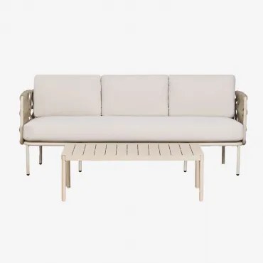 Tuinset Met 3-zits Bank Van Gevlochten Touw Tevary En Salontafel Van Aluminium Boleni Tela Beige Tapioca - Sklum