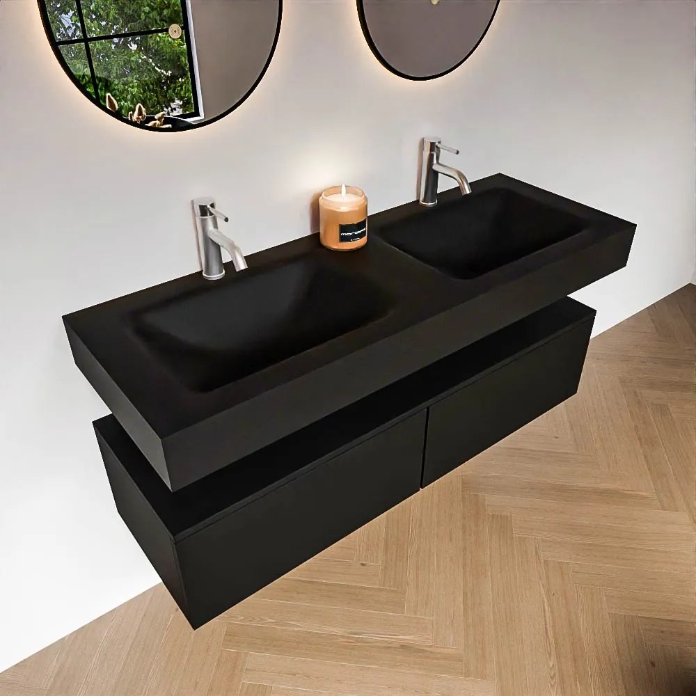 Zaro Alan badmeubel 130cm urban 2 lades met vrijhangende wastafel cloud dubbel 2 kraangaten urban