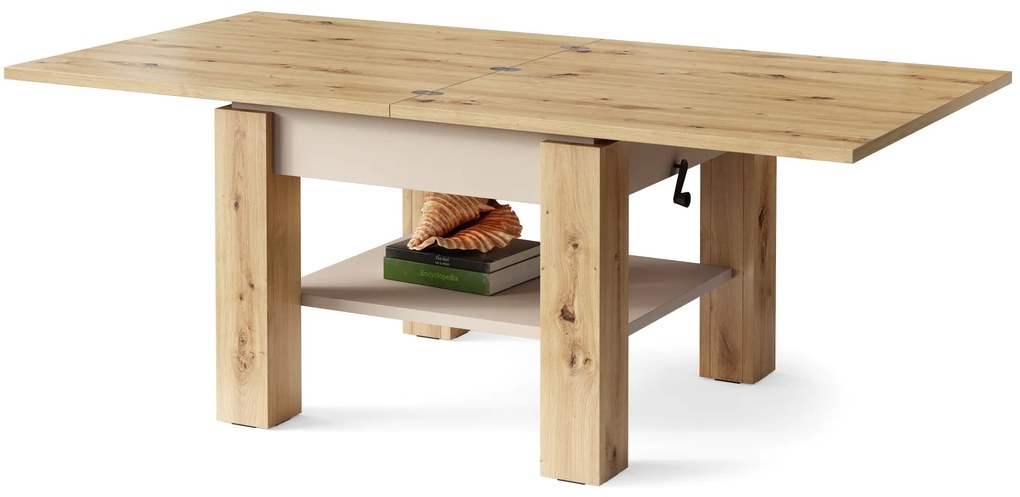 CLEO ARTISAN EIK / BEIGE, UITSCHUIFBARE SALONTAFEL