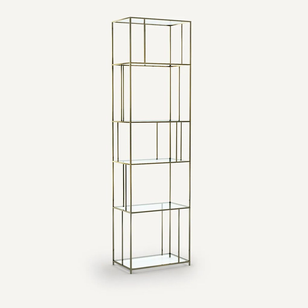 Boekenrek in glas/metaal met messing effect, Parallel