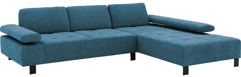 Goossens Bank Alvin blauw, stof, 3-zits, modern design met chaise longue rechts