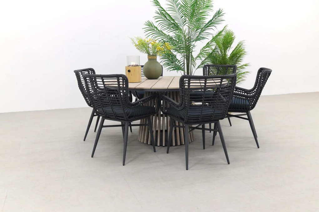 Jasmine Black/GI Trinxa 6-persoons ronde dining tuinset Ø148 cm.