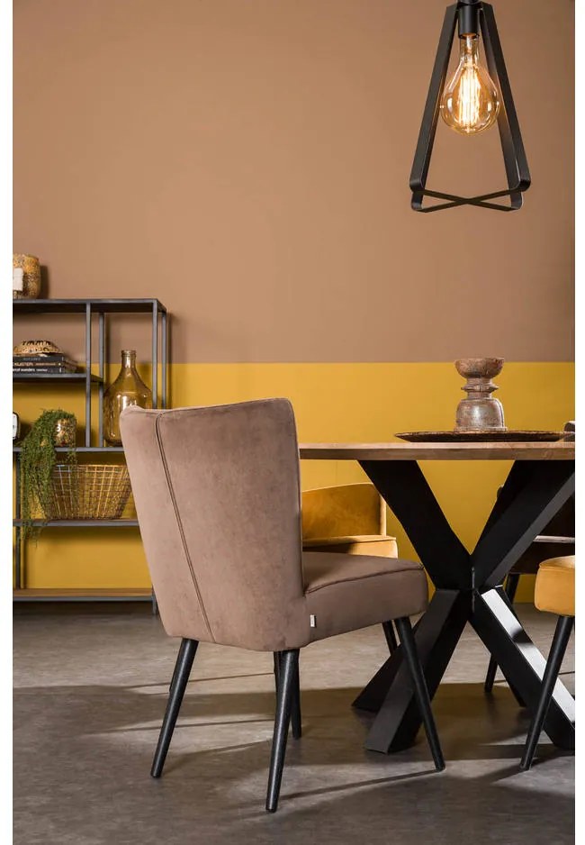 Goossens Eetkamerstoel Rob bruin velvet stof leuning, urban industrieel