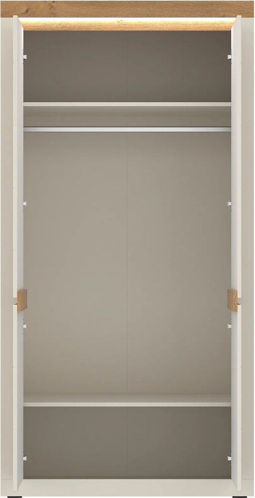 Kledingkast Ophtola 117, Eiken, Kasjmier, 205x104x60cm, 87.26 kg, Kledingkast deuren: Met scharnieren