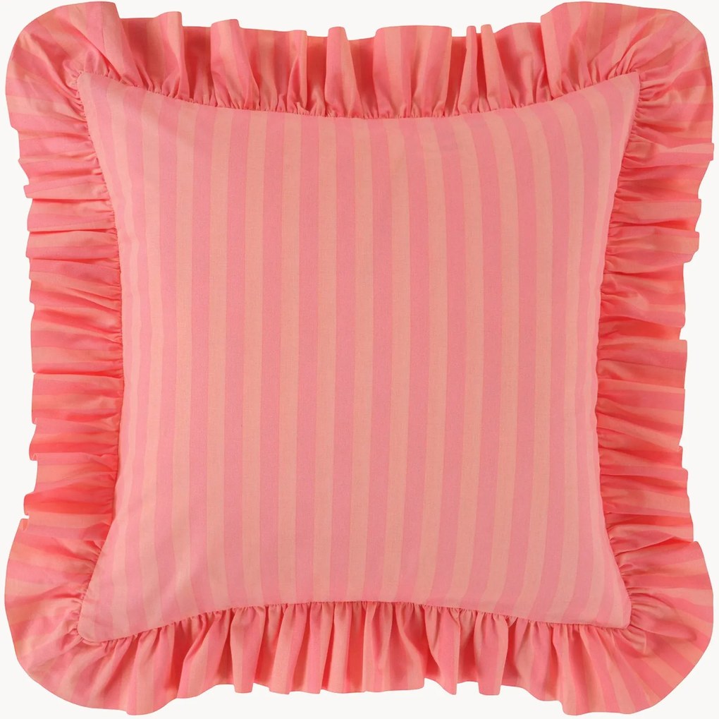 Gestreepte katoenen kussenhoes Freddie met franjes