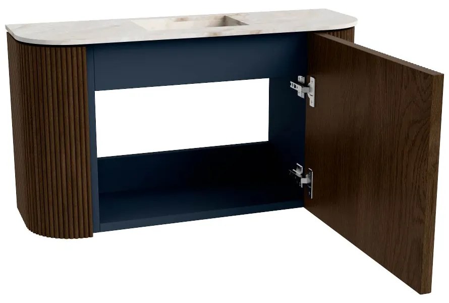 Mondiaz Joya DLux 75cm toiletmeubel ronding links/rechts walnut met wastafel faye midden zonder kraangat frappe