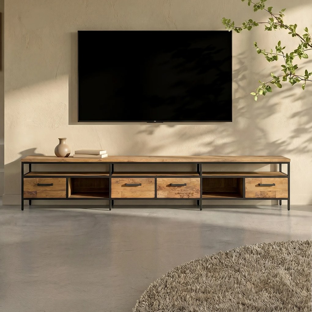 Tv-meubel Teakhout Met Lades 300 Cm - 300x40x45cm.