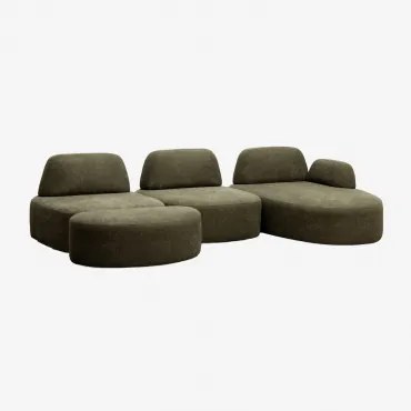 Rechtsmodulaire Chaise Longue Bank Van 3 Delen En Gestoffeerde Poef Giorgia Stof Leger Groen - Sklum