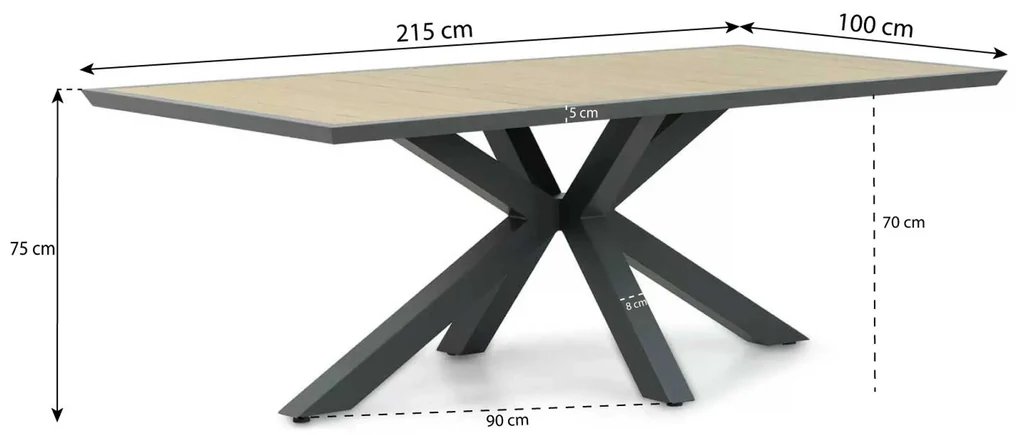 Tuinset 6 personen 215 cm Aluminium Grijs Lifestyle Garden Furniture Marietta/Palermo