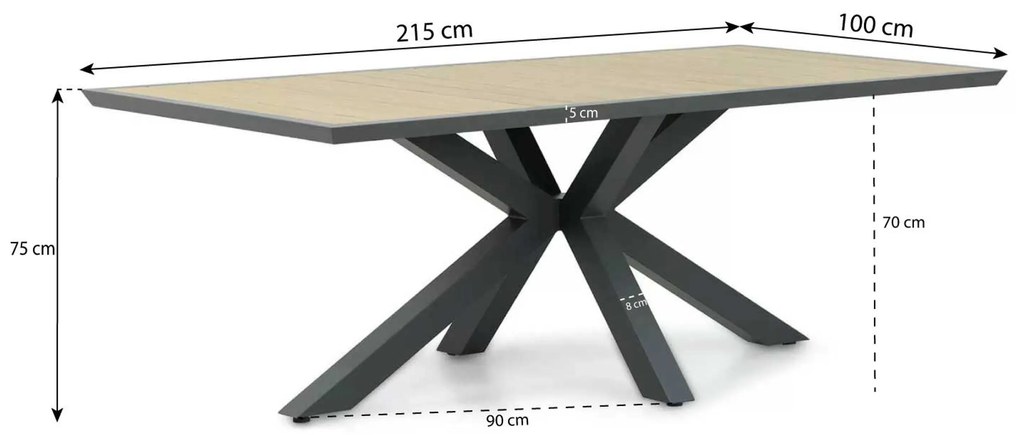 Tuinset 6 personen 215 cm Kunststof Grijs Lifestyle Garden Furniture Salina/Palermo