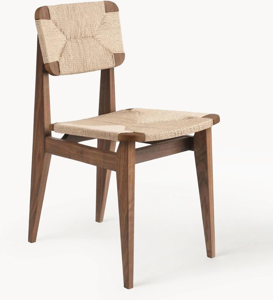 Houten stoel C-Chair van walnoothout met gevlochten Zitvlak
