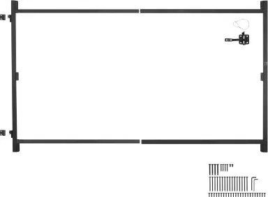 VEVOR poortset geschikt voor openingen van 152 tot 243 cm breed, verstelbare ijzeren poortframeset, doorhangbestendige poortframeset met nachtschootslot en schroeven, voor houten schuttingen, zwart