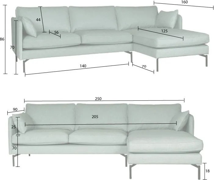 Hoekbank - Zinnia - links - stof Varese zeegroen 21