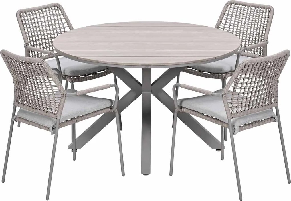 Garden Impressions Natas tuinset 5-delig taupe - Tulli tuintafel Ø122x75 cm - light teak vironwood