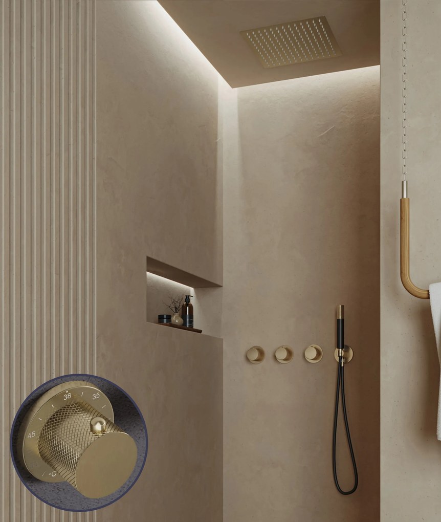 Saniclear Plus Curved Pro inbouw regendouche met inbouw douchekop 30x30cm en staafhanddouche geborsteld messing - mat goud