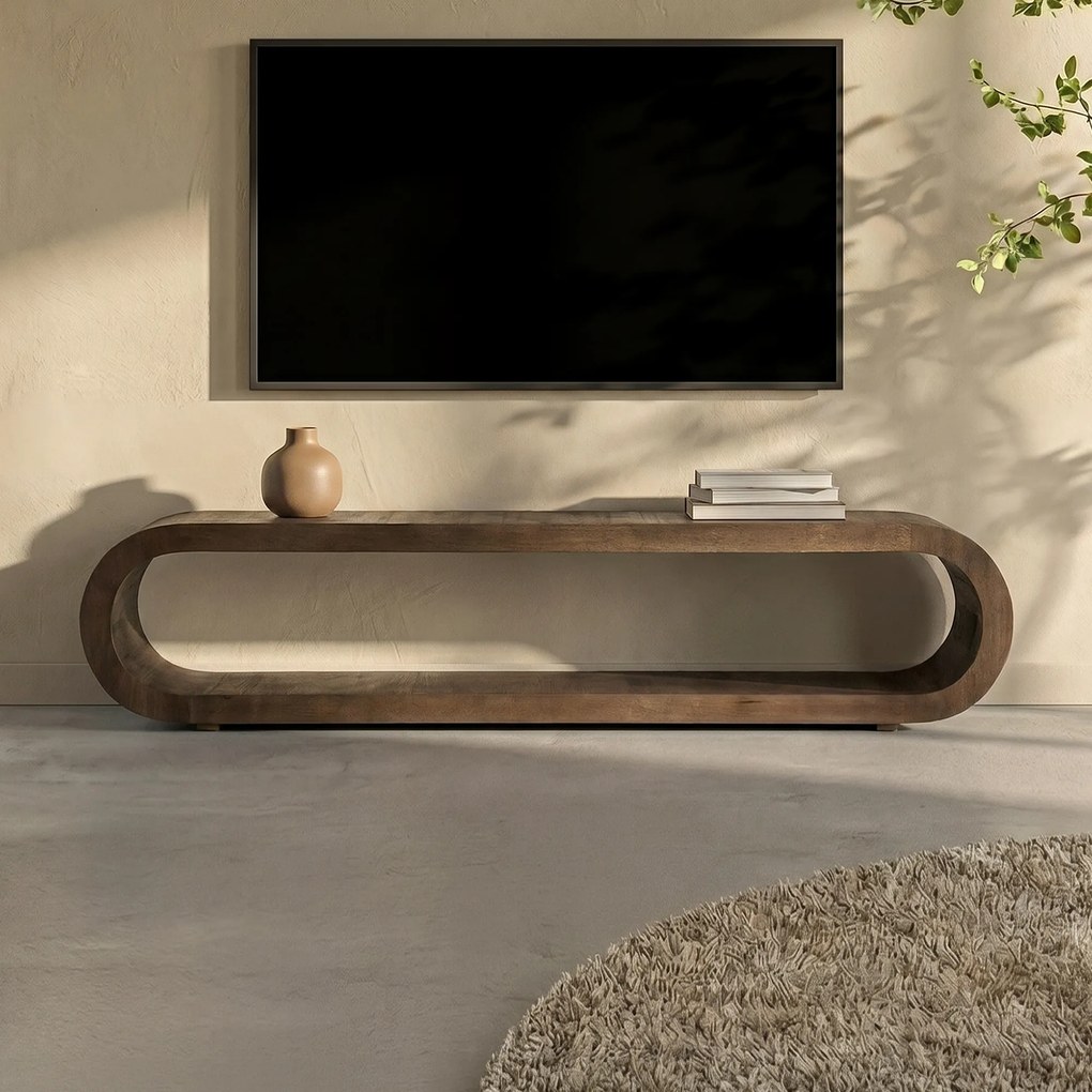 Ovale Tv-meubel Gebogen Hout - 200x30x40cm.