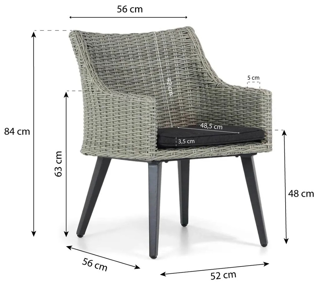 Tuinset 4 personen 95 cm Aluminium/wicker Grijs Garden Collections Milton/Veneto
