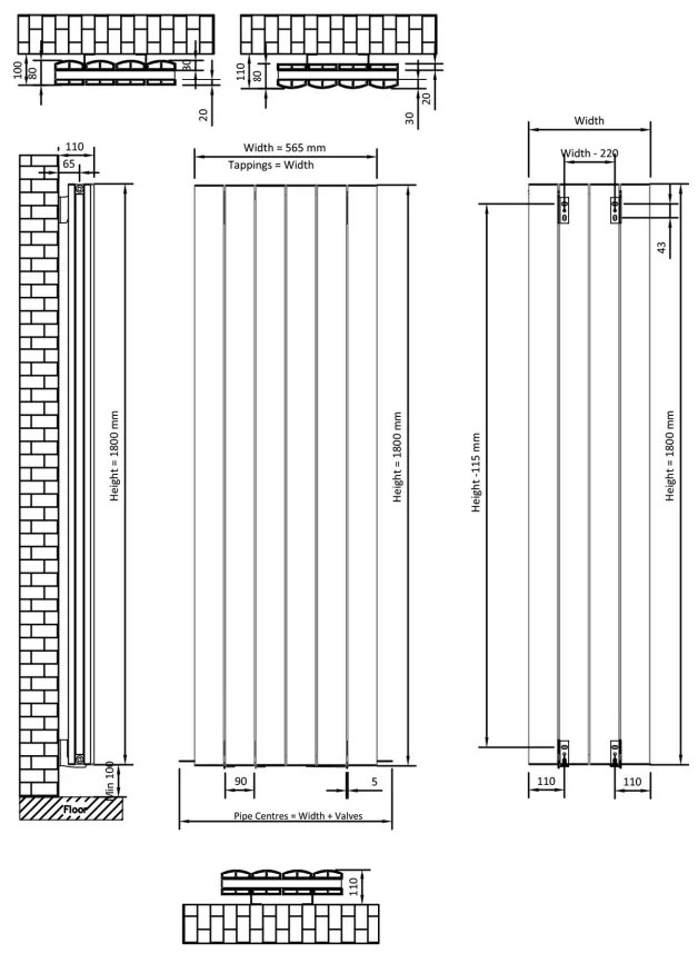 Eastbrook Guardia radiator 55x180cm aluminium 2736W grijs mat