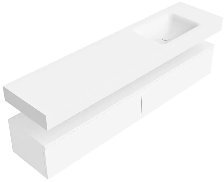 Zaro Alan badmeubel 190cm talc 2 lades met vrijhangende wastafel cloud rechts zonder kraangat talc
