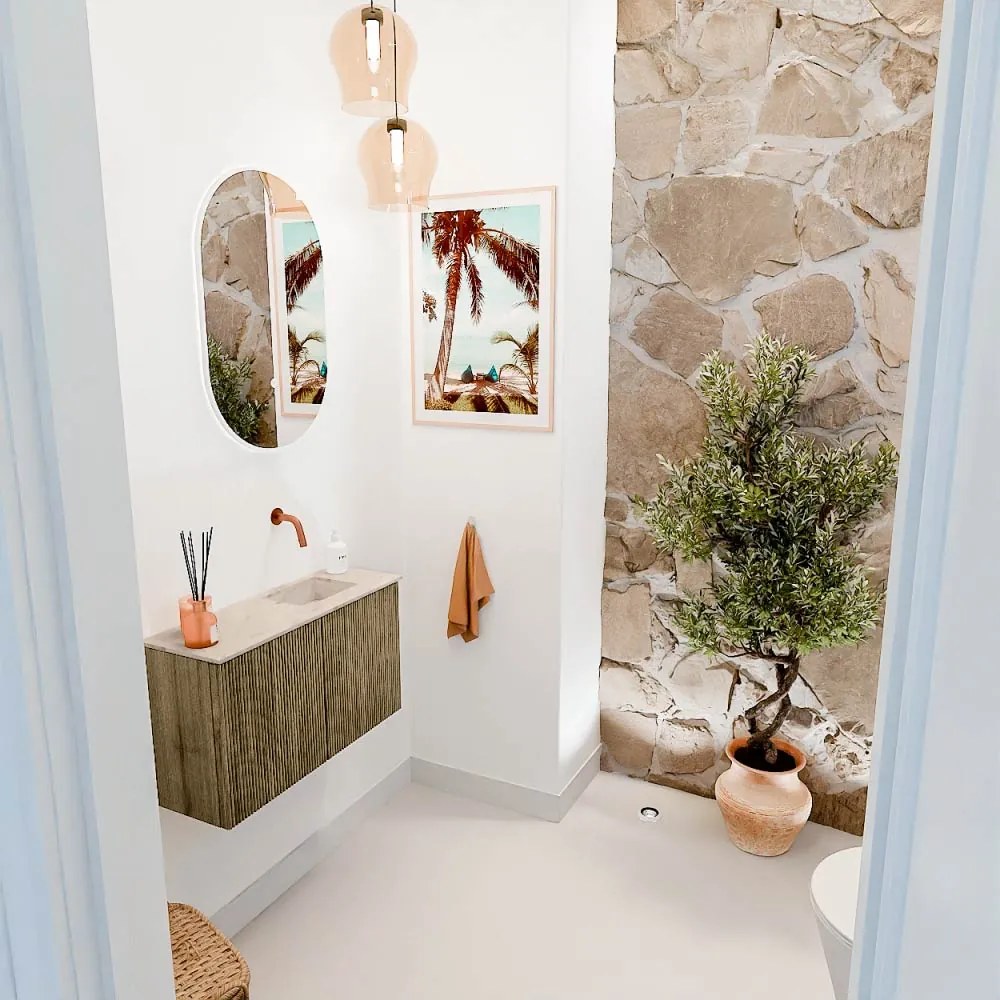 Mondiaz Joya DLux 70cm toiletmeubel dusk met wastafel faye rechts zonder kraangat frappe