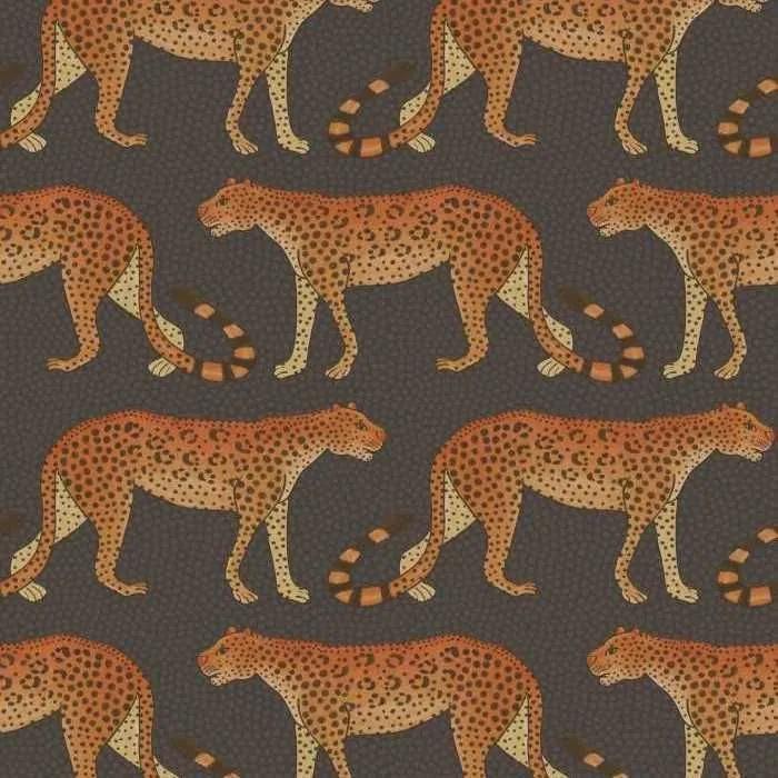 Cole & Son Leopard Walk behang Charcoal Orange