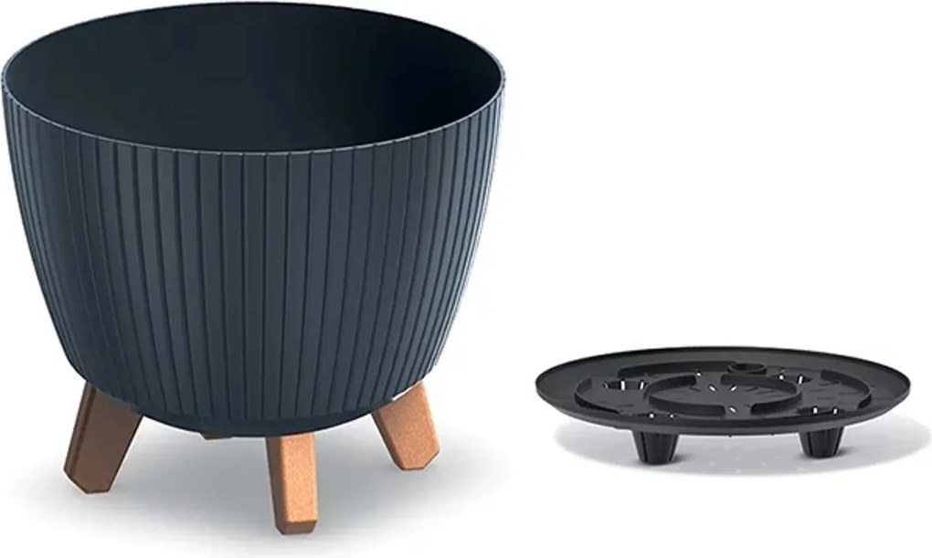 Prosperplast Lamia Bloempot - Ø 23,2 cm - Antraciet - Geribbeld op poten