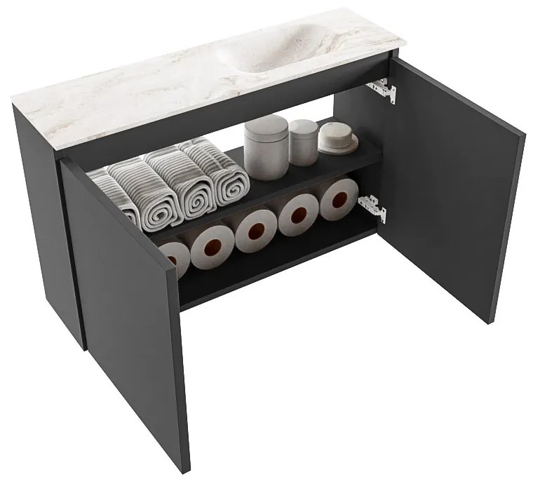 Mondiaz Ture DLux toiletmeubel 80cm dark grey met wastafel frappe rechts zonder kraangat